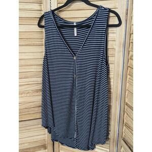 My Story Size Large Navy Blue White Stripe Button Up Tank Top Shirt